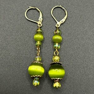 Lime Green Murano Glass Beaded Earrings Leaver Back